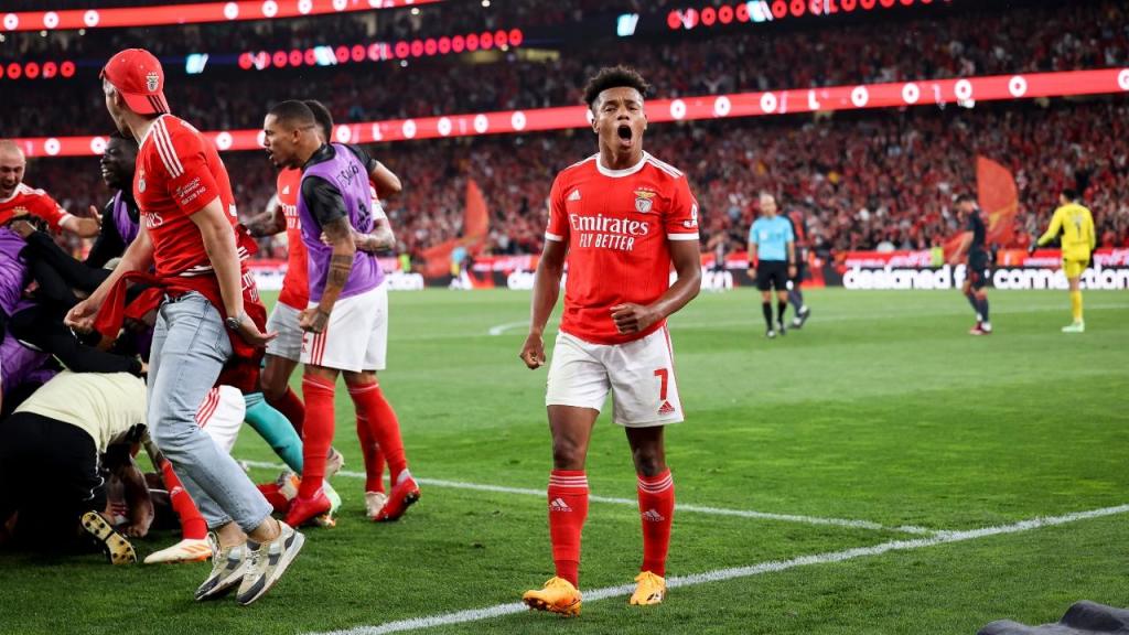 David Neres festeja golo do Benfica ante o Sp. Braga (José Sena Goulão/Lusa9