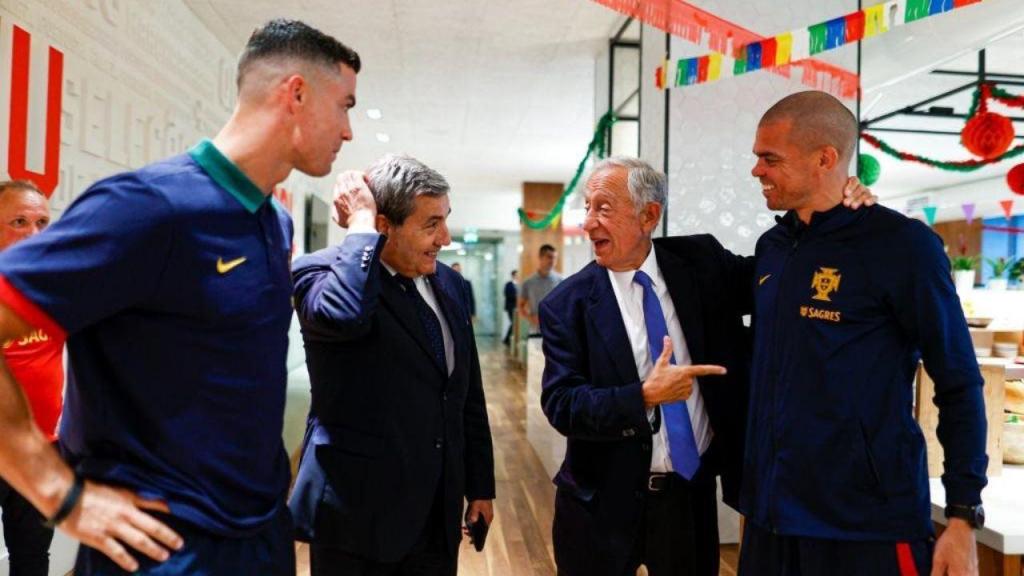 Marcelo Rebelo de Sousa com Pepe e Cristiano Ronaldo