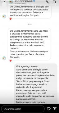 Resposta da TAP a Danilo (instagram/iamdanilopereira)