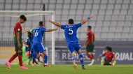 Itália celebra o golo perante o desalento de Rodrigo Ribeiro (Seb Daly - Sportsfile/UEFA via Getty Images)