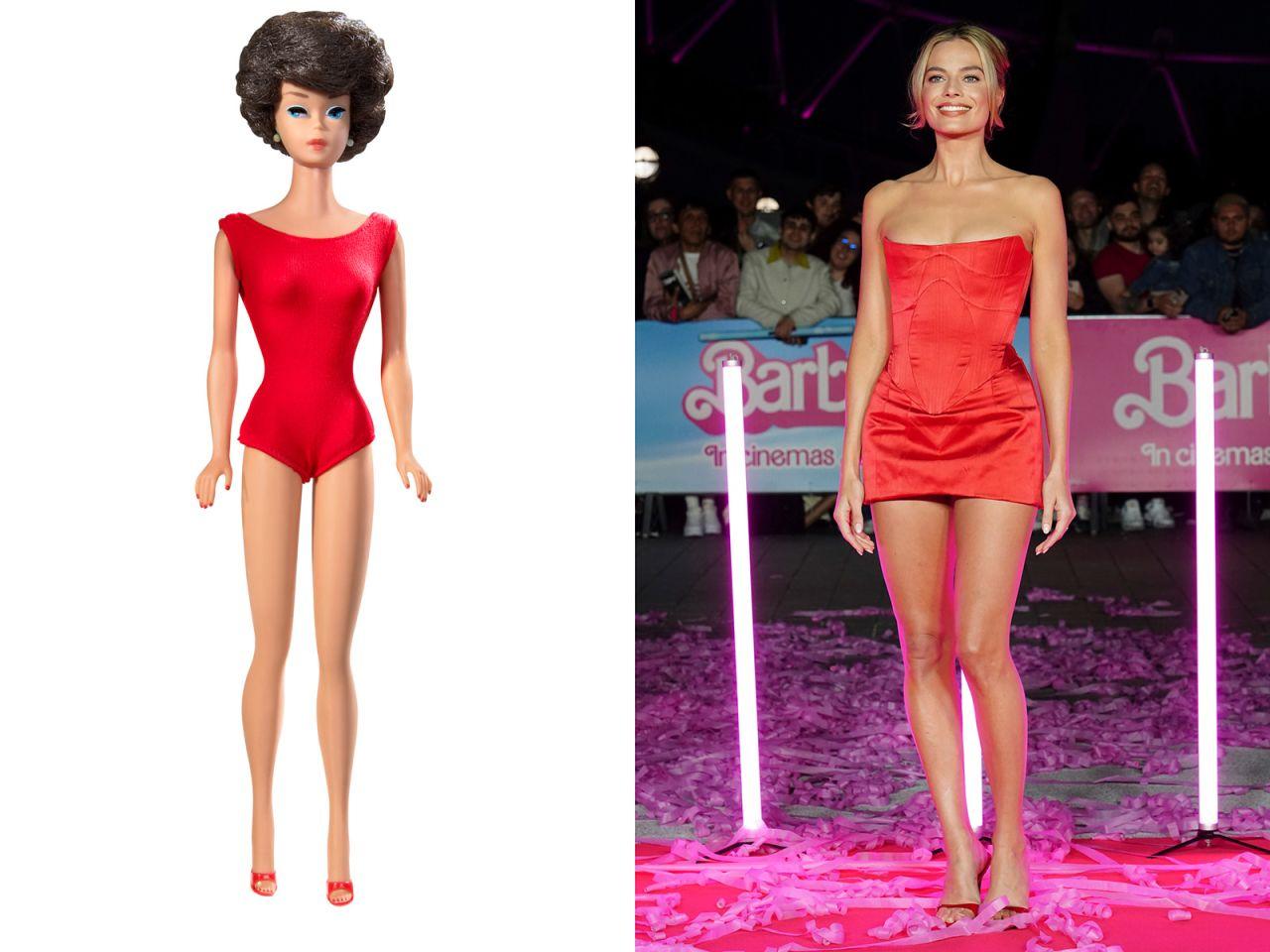 Atriz Margot Robbie posa com diversas roupas da boneca Barbie em