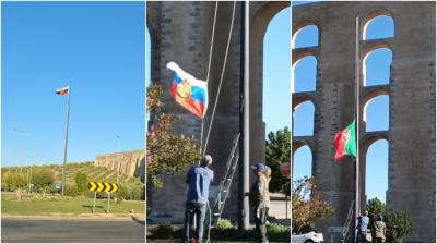 Bandeira de Portugal trocada por bandeira da Rússia durante a madrugada em rotunda de Elvas - TVI