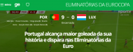 Portugal-Luxemburgo, 9-0: Globo
