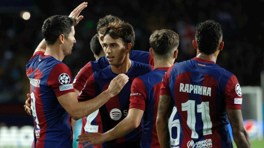 João Félix festeja o 1-0 no Barcelona-Antuérpia (AP/Joan Monfort)