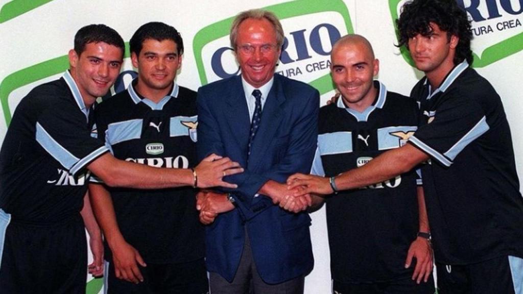 Sérgio Conceição e Fernando Couto com Eriksson, na Lazio