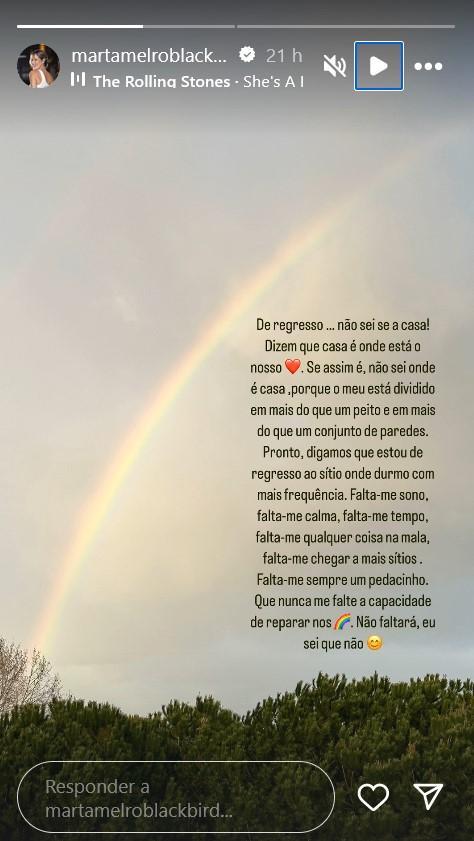 Imagem retirada da página pessoal de Instagram da atriz Marta Melro. A imagem contém uma mensagem escrita pela atriz, em tom de desabafo.