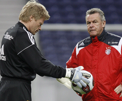 Hitzfeld e Kahn na véspera do jogo com o Sp. Braga.